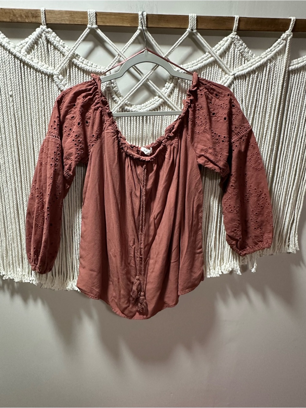 Maurices Rusty Rose Eyelet Peasant Top